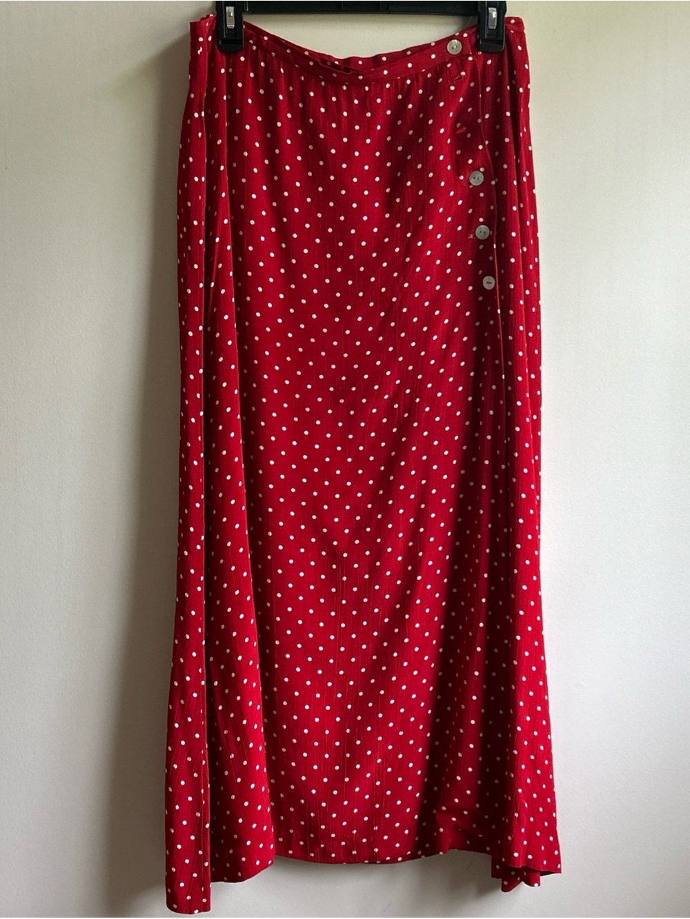 Vintage Talbots 100% Rayon Maxi Red Polka Dot Wrap Skirt Sz 14